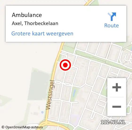 Locatie op kaart van de 112 melding: Ambulance Axel, Thorbeckelaan op 21 november 2018 17:15