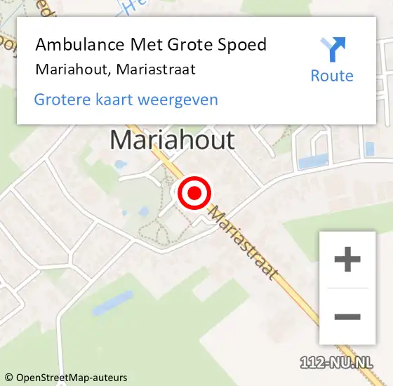 Locatie op kaart van de 112 melding: Ambulance Met Grote Spoed Naar Mariahout, Mariastraat op 21 november 2018 17:31