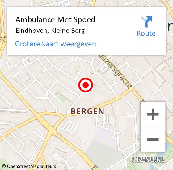 Locatie op kaart van de 112 melding: Ambulance Met Spoed Naar Eindhoven, Kleine Berg op 21 november 2018 19:35