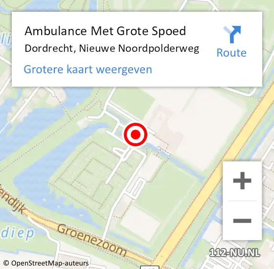 Locatie op kaart van de 112 melding: Ambulance Met Grote Spoed Naar Dordrecht, Nieuwe Noordpolderweg op 21 november 2018 20:09