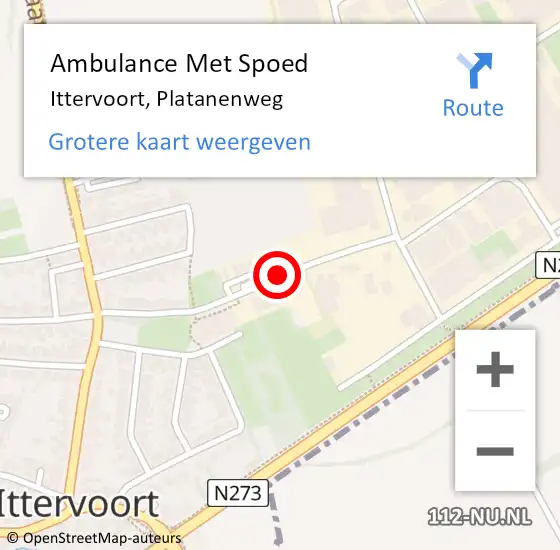 Locatie op kaart van de 112 melding: Ambulance Met Spoed Naar Ittervoort, Platanenweg op 21 november 2018 20:34