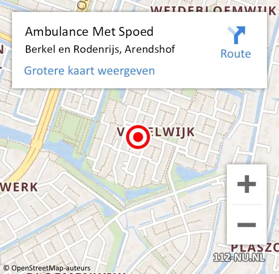 Locatie op kaart van de 112 melding: Ambulance Met Spoed Naar Berkel en Rodenrijs, Arendshof op 22 november 2018 01:10