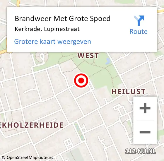 Locatie op kaart van de 112 melding: Brandweer Met Grote Spoed Naar Kerkrade, Lupinestraat op 22 november 2018 02:30