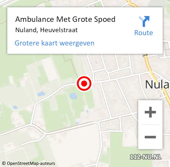 Locatie op kaart van de 112 melding: Ambulance Met Grote Spoed Naar Nuland, Heuvelstraat op 22 november 2018 08:51