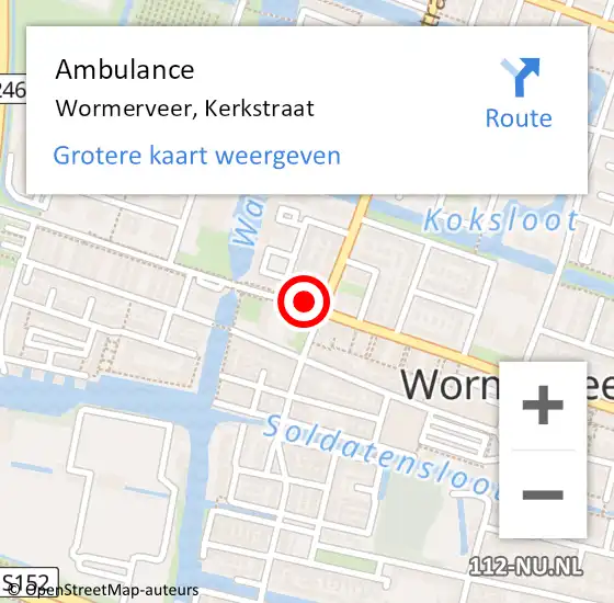 Locatie op kaart van de 112 melding: Ambulance Wormerveer, Kerkstraat op 22 november 2018 09:20
