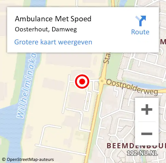 Locatie op kaart van de 112 melding: Ambulance Met Spoed Naar Oosterhout, Damweg op 22 november 2018 09:48