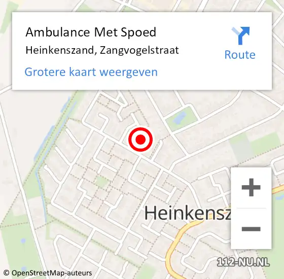 Locatie op kaart van de 112 melding: Ambulance Met Spoed Naar Heinkenszand, Zangvogelstraat op 22 november 2018 11:33