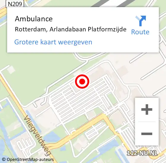 Locatie op kaart van de 112 melding: Ambulance Rotterdam, Arlandabaan Platformzijde op 22 november 2018 13:08