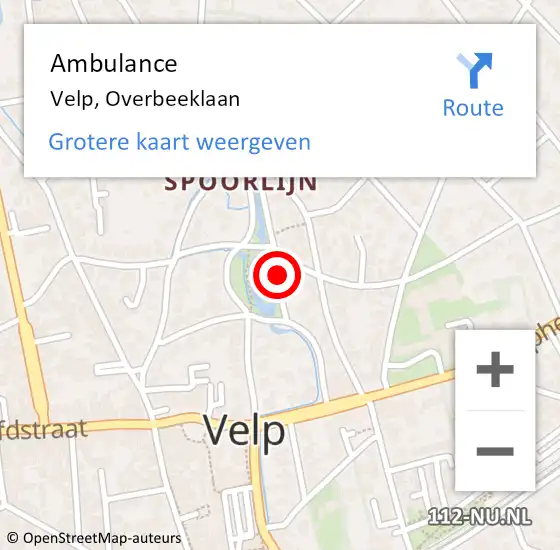 Locatie op kaart van de 112 melding: Ambulance Velp, Overbeeklaan op 22 november 2018 13:10