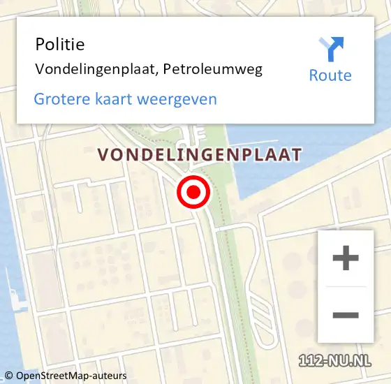 Locatie op kaart van de 112 melding: Politie Vondelingenplaat, Petroleumweg op 22 november 2018 16:25