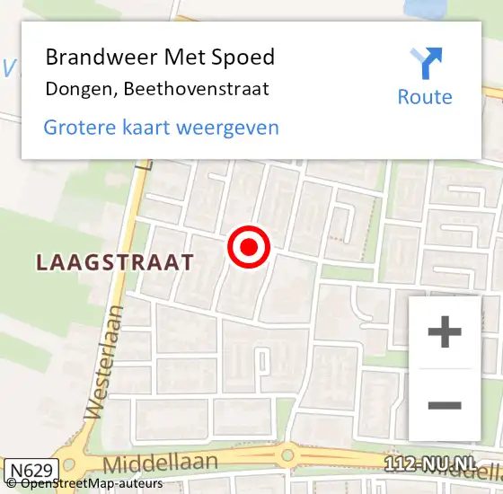 Locatie op kaart van de 112 melding: Brandweer Met Spoed Naar Dongen, Beethovenstraat op 22 november 2018 17:36