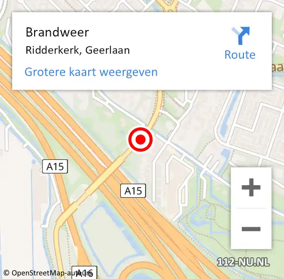 Locatie op kaart van de 112 melding: Brandweer Ridderkerk, Geerlaan op 22 november 2018 18:18