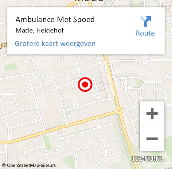 Locatie op kaart van de 112 melding: Ambulance Met Spoed Naar Made, Heidehof op 22 november 2018 19:17