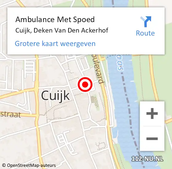 Locatie op kaart van de 112 melding: Ambulance Met Spoed Naar Cuijk, Deken Van Den Ackerhof op 22 november 2018 20:26