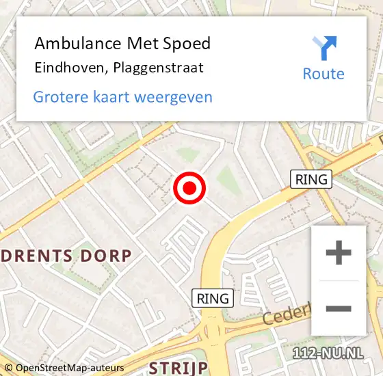 Locatie op kaart van de 112 melding: Ambulance Met Spoed Naar Eindhoven, Plaggenstraat op 23 november 2018 03:27