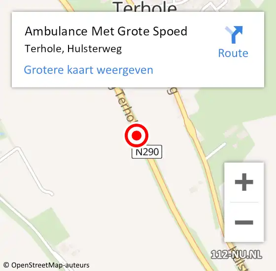 Locatie op kaart van de 112 melding: Ambulance Met Grote Spoed Naar Terhole, Hulsterweg op 23 november 2018 07:48