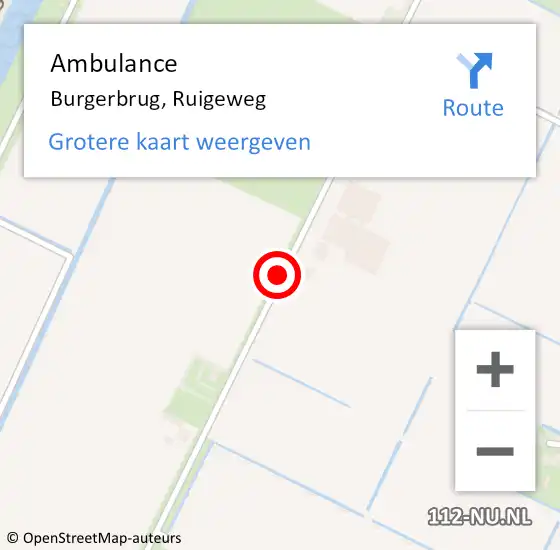 Locatie op kaart van de 112 melding: Ambulance Burgerbrug, Ruigeweg op 23 november 2018 08:42