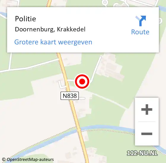 Locatie op kaart van de 112 melding: Politie Doornenburg, Krakkedel op 23 november 2018 09:22