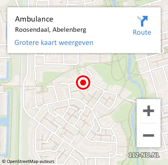 Locatie op kaart van de 112 melding: Ambulance Roosendaal, Abelenberg op 23 november 2018 11:09