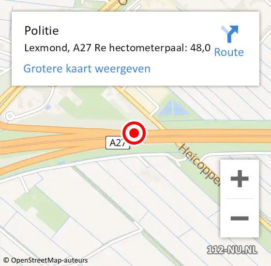 Locatie op kaart van de 112 melding: Politie Lexmond, A27 Re hectometerpaal: 48,3 op 23 november 2018 11:13