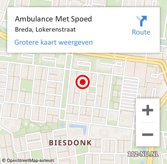 Locatie op kaart van de 112 melding: Ambulance Met Spoed Naar Breda, Lokerenstraat op 15 maart 2014 13:52