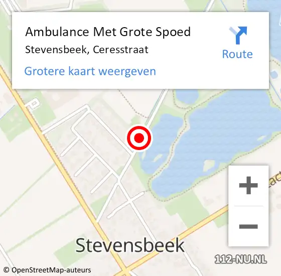 Locatie op kaart van de 112 melding: Ambulance Met Grote Spoed Naar Stevensbeek, Ceresstraat op 23 november 2018 12:13