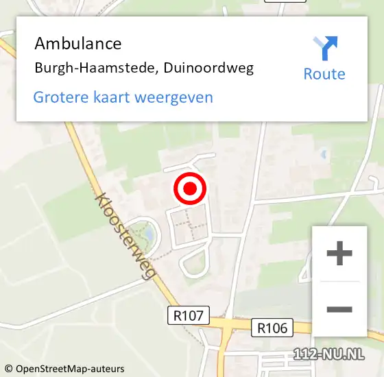 Locatie op kaart van de 112 melding: Ambulance Burgh-Haamstede, Duinoordweg op 23 november 2018 13:15