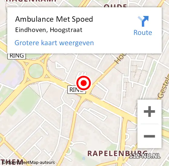 Locatie op kaart van de 112 melding: Ambulance Met Spoed Naar Eindhoven, Hoogstraat op 23 november 2018 13:31