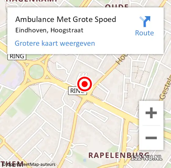 Locatie op kaart van de 112 melding: Ambulance Met Grote Spoed Naar Eindhoven, Hoogstraat op 23 november 2018 13:32