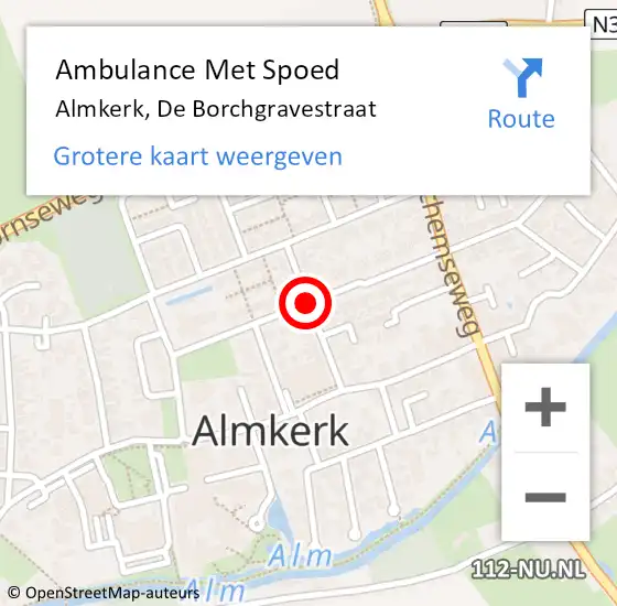 Locatie op kaart van de 112 melding: Ambulance Met Spoed Naar Almkerk, De Borchgravestraat op 23 november 2018 13:34