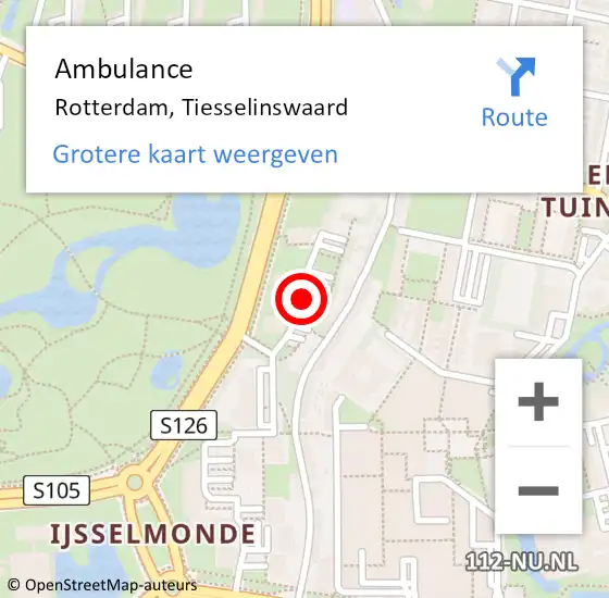 Locatie op kaart van de 112 melding: Ambulance Rotterdam, Tiesselinswaard op 23 november 2018 13:43