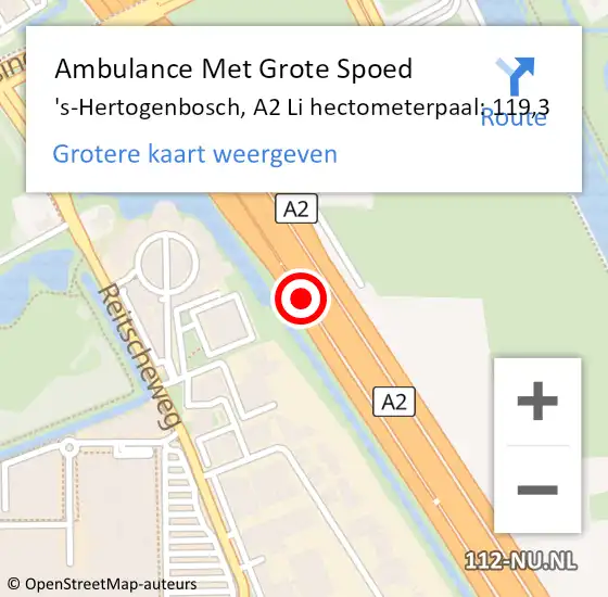 Locatie op kaart van de 112 melding: Ambulance Met Grote Spoed Naar Den Bosch, A2 op 23 november 2018 15:43