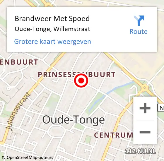 Locatie op kaart van de 112 melding: Brandweer Met Spoed Naar Oude-Tonge, Willemstraat op 23 november 2018 17:34