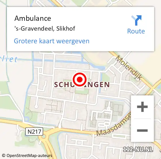 Locatie op kaart van de 112 melding: Ambulance 's-Gravendeel, Slikhof op 23 november 2018 17:38