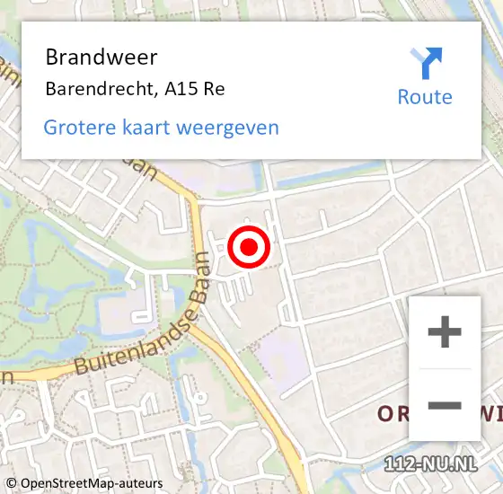 Locatie op kaart van de 112 melding: Brandweer Barendrecht, A15 Li op 23 november 2018 17:49