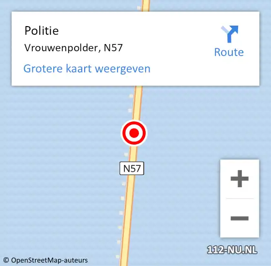 Locatie op kaart van de 112 melding: Politie Vrouwenpolder, N57 op 23 november 2018 19:17