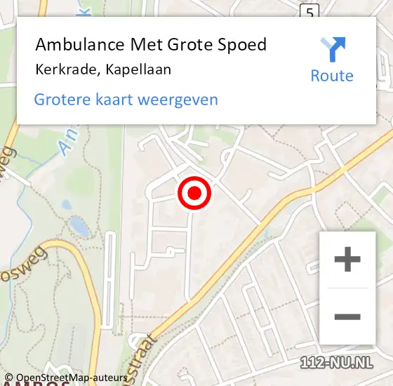 Locatie op kaart van de 112 melding: Ambulance Met Grote Spoed Naar Kerkrade, Kapellaan op 23 november 2018 20:11