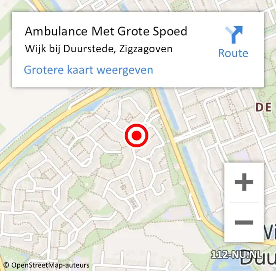 Locatie op kaart van de 112 melding: Ambulance Met Grote Spoed Naar Wijk bij Duurstede, Zigzagoven op 24 november 2018 02:45