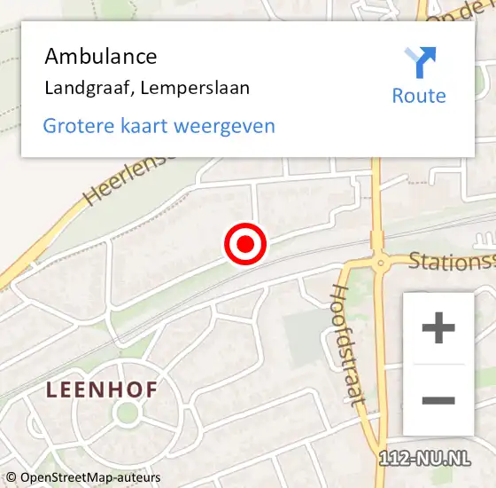 Locatie op kaart van de 112 melding: Ambulance Landgraaf, Lemperslaan op 15 maart 2014 15:22