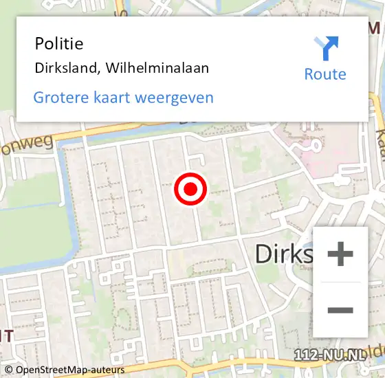 Locatie op kaart van de 112 melding: Politie Dirksland, Wilhelminalaan op 24 november 2018 09:53