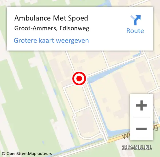 Locatie op kaart van de 112 melding: Ambulance Met Spoed Naar Groot-Ammers, Edisonweg op 24 november 2018 10:11