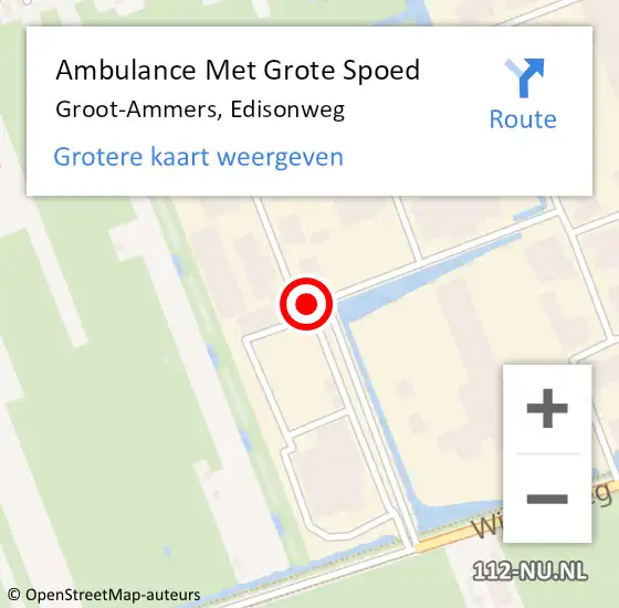 Locatie op kaart van de 112 melding: Ambulance Met Grote Spoed Naar Groot-Ammers, Edisonweg op 24 november 2018 10:14