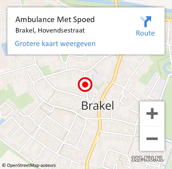 Locatie op kaart van de 112 melding: Ambulance Met Spoed Naar Brakel, Hovendsestraat op 24 november 2018 10:21