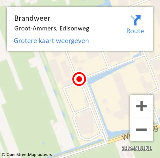 Locatie op kaart van de 112 melding: Brandweer Groot-Ammers, Edisonweg op 24 november 2018 10:23