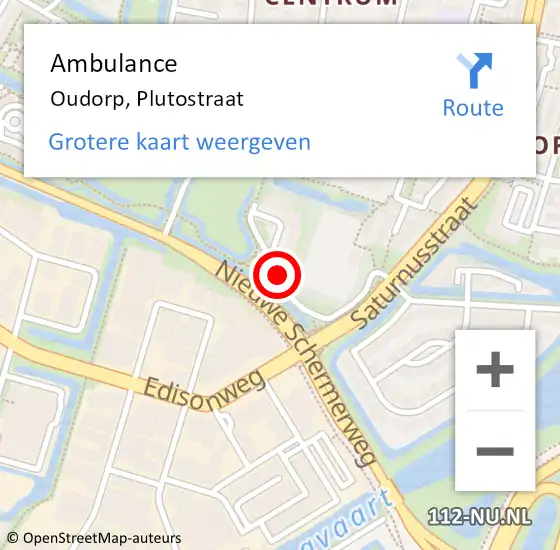 Locatie op kaart van de 112 melding: Ambulance Oudorp, Plutostraat op 24 november 2018 11:59