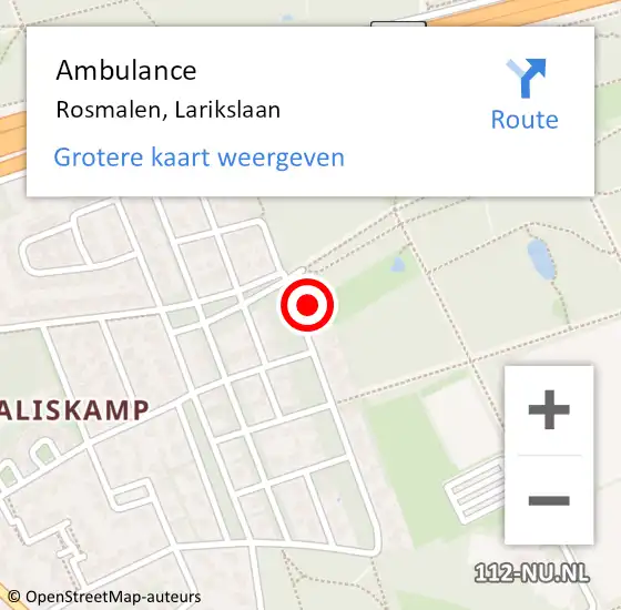 Locatie op kaart van de 112 melding: Ambulance Rosmalen, Larikslaan op 15 maart 2014 15:48