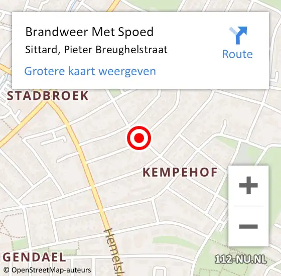 Locatie op kaart van de 112 melding: Brandweer Met Spoed Naar Sittard, Pieter Breughelstraat op 24 november 2018 12:46