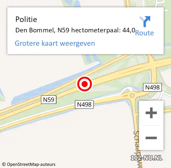 Locatie op kaart van de 112 melding: Politie Den Bommel, N59 hectometerpaal: 44,0 op 24 november 2018 13:40