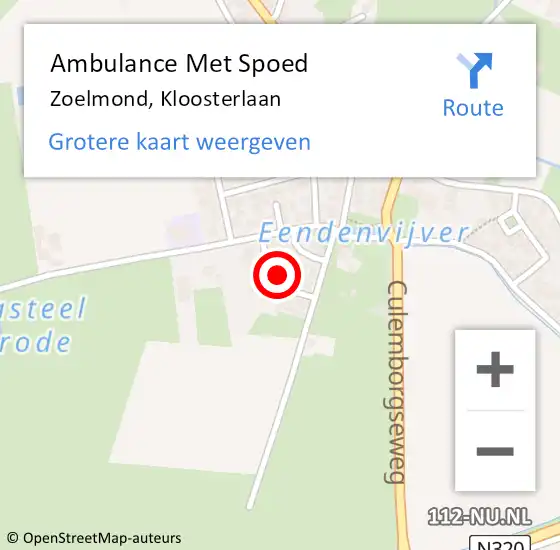 Locatie op kaart van de 112 melding: Ambulance Met Spoed Naar Zoelmond, Kloosterlaan op 24 november 2018 14:10