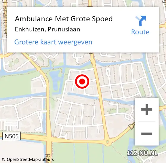 Locatie op kaart van de 112 melding: Ambulance Met Grote Spoed Naar Enkhuizen, Prunuslaan op 24 november 2018 14:17